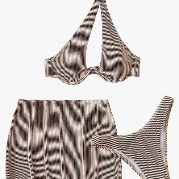 Women's 3 pcs Textured One Shoulder Push Up Underwire swim - Picture 2 of 3